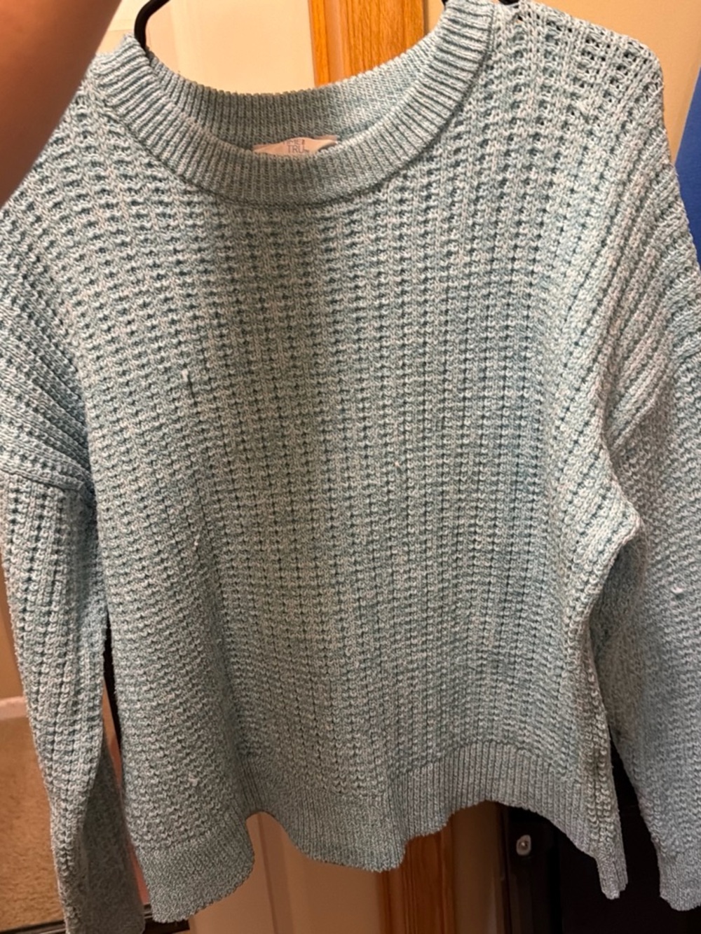 Women's Light Aqua Waffle-Knit Crewneck Sweater - Casual Pullover